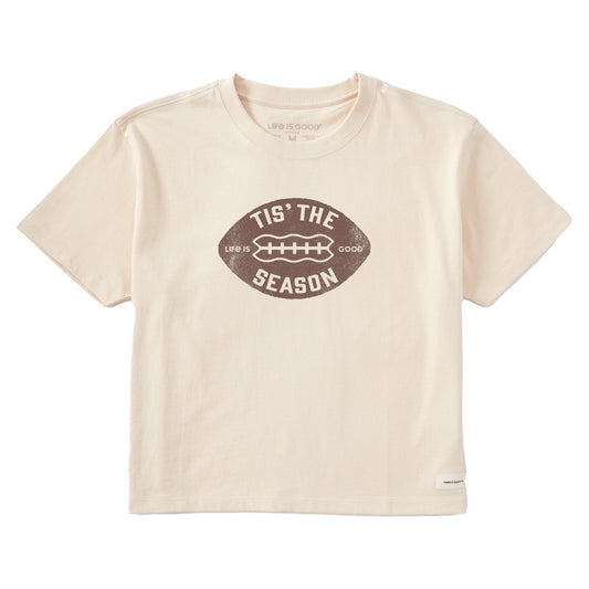 Women's Tis the Season Football Shape Short Sleeve Crusher Boxy Tee
