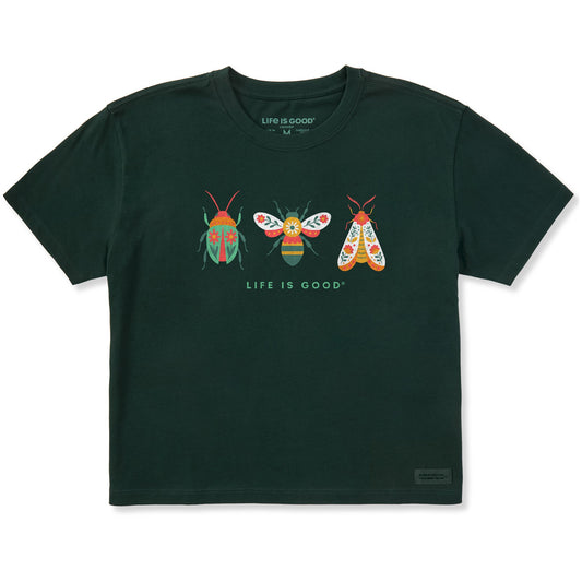 Women's Three Flowerbugs Short Sleeve Crusher Boxy Tee