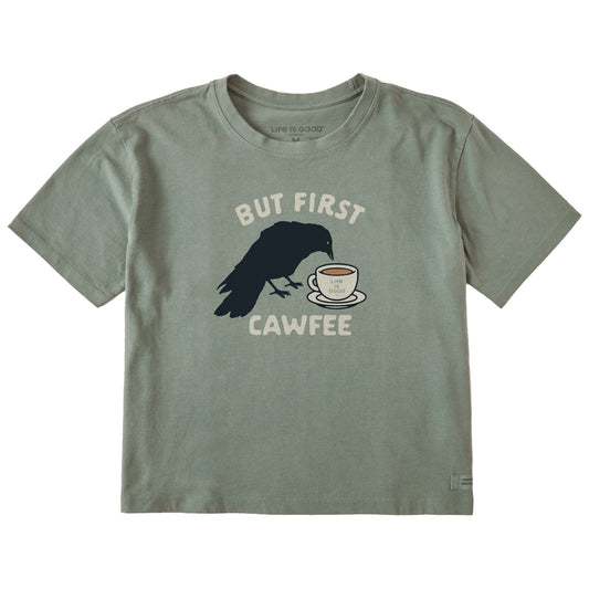 Women's But first Cawfee Short Sleeve Crusher Boxy Tee
