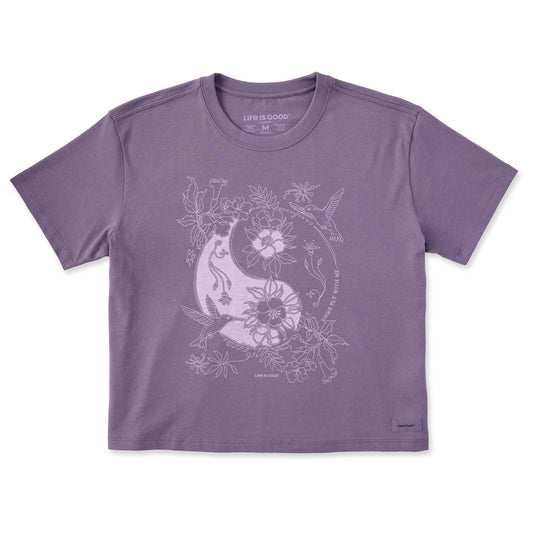 Women's Yin Yang Hummingbirds Short Sleeve Crusher Boxy Tee