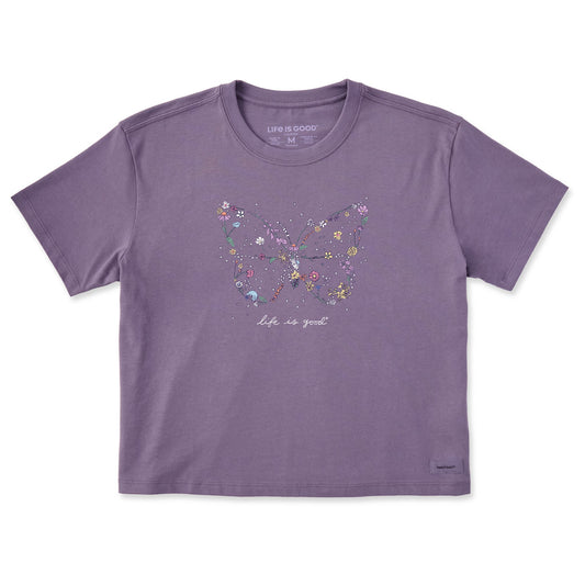 Women's Wildflower Butterfly Shape Short Sleeve Crusher Boxy Tee