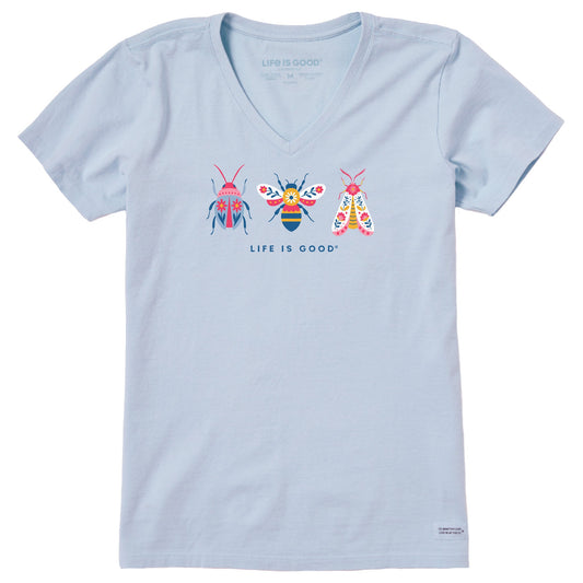 Women's Three Flowerbugs Short Sleeve Crusher Vee