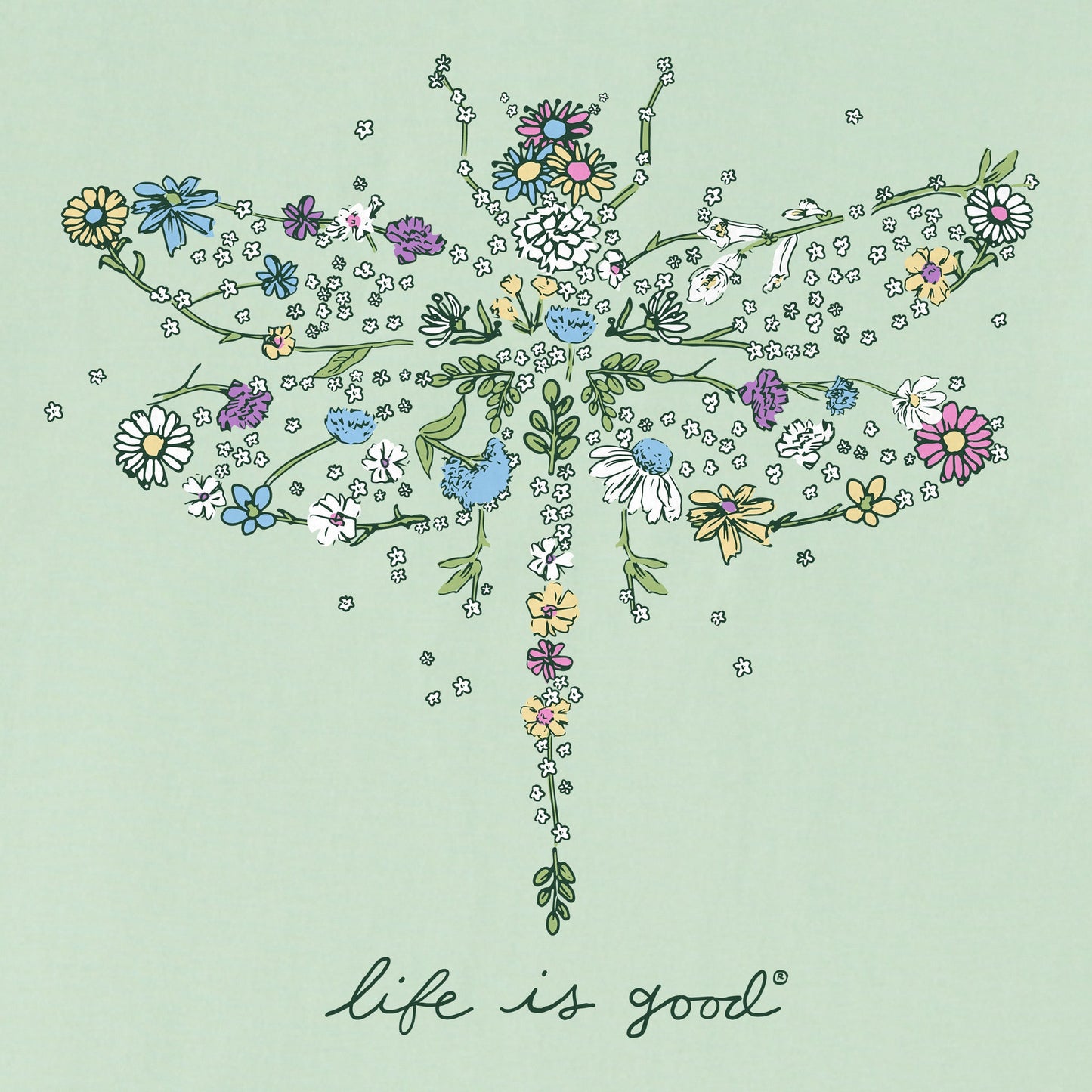 Women's Wildflower Dragonfly Shape Short Sleeve Crusher Tee