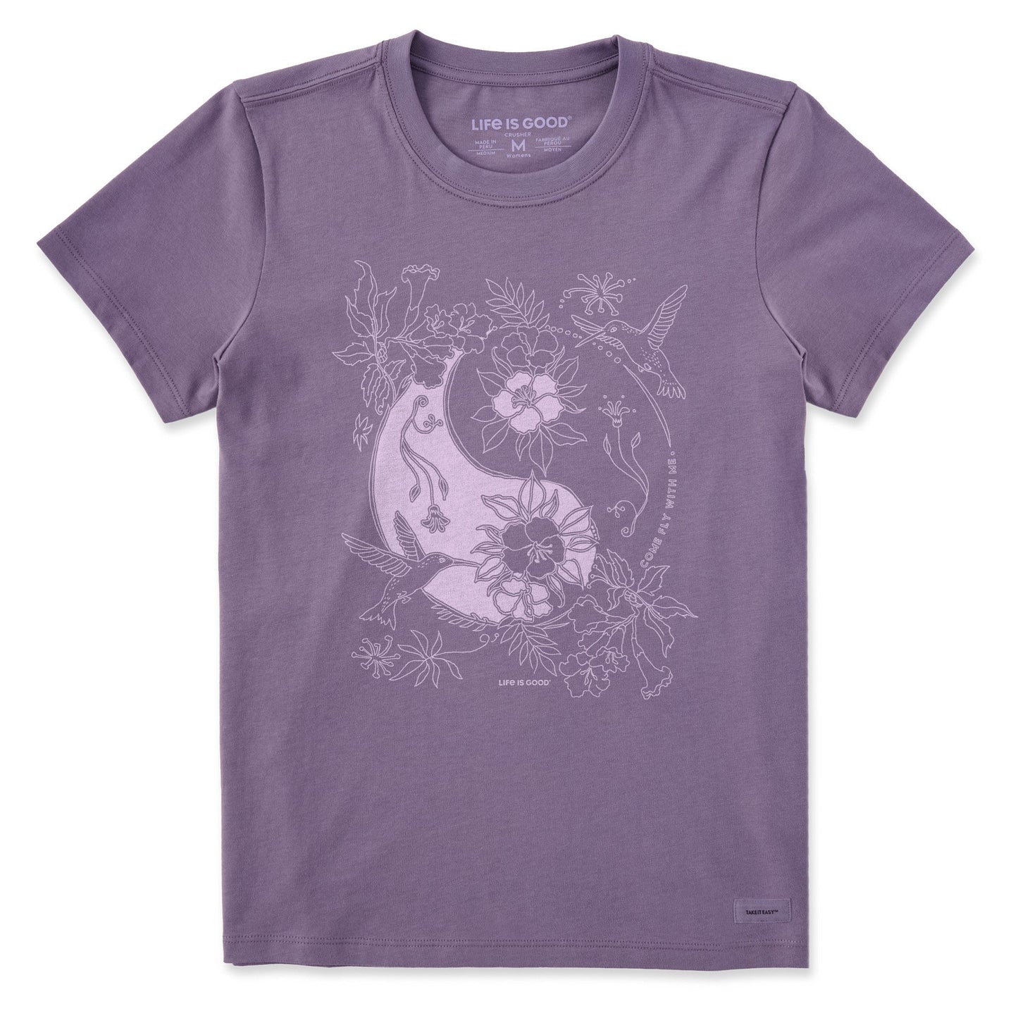 Women's Yin Yang Hummingbirds Short Sleeve Crusher Tee