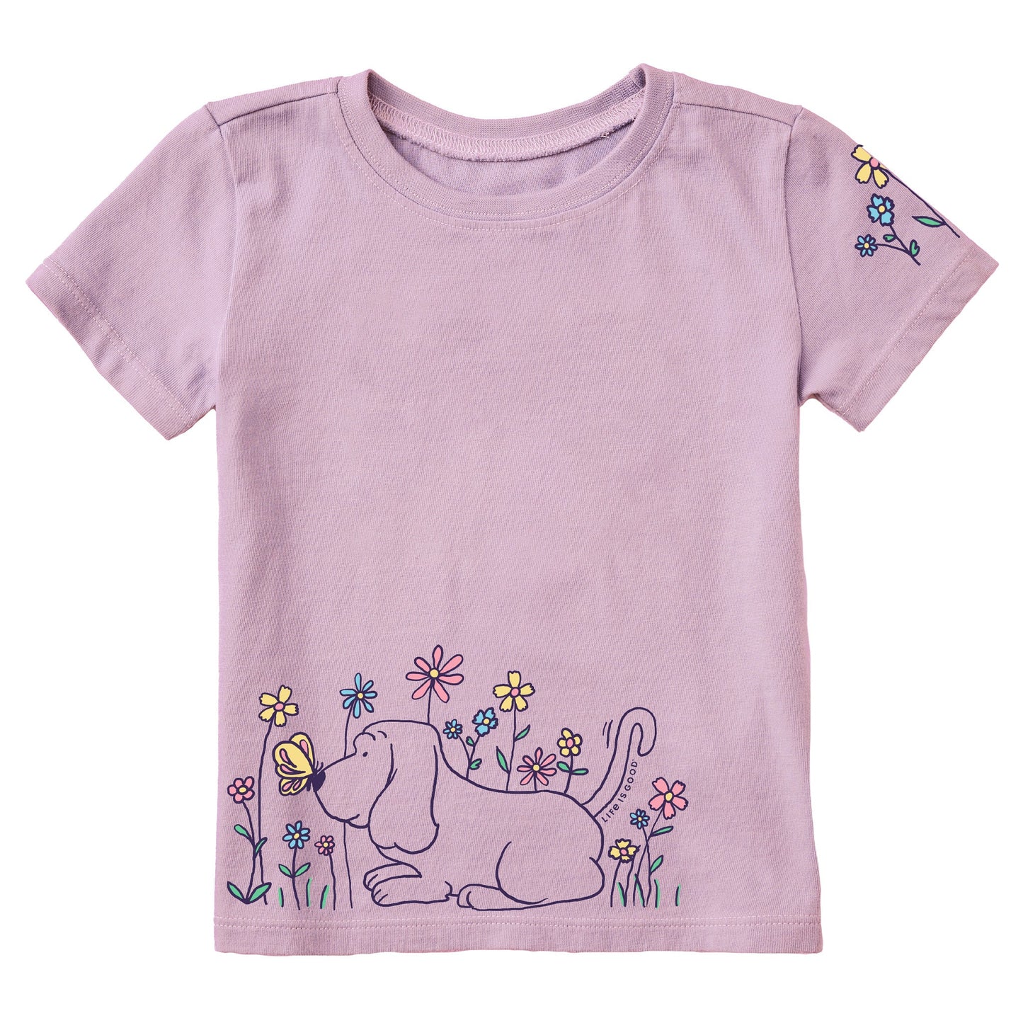 Toddler Flower Pup Short Sleeve Crusher Tee