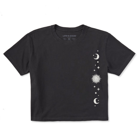 Women's Celestial Moon and Stars Short Sleeve Crusher Boxy Tee