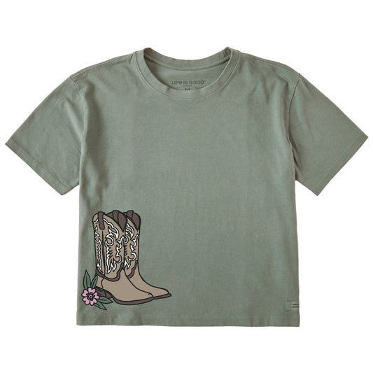 Women's Giddy Up Cowgirl Boots Short Sleeve Crusher Boxy Tee