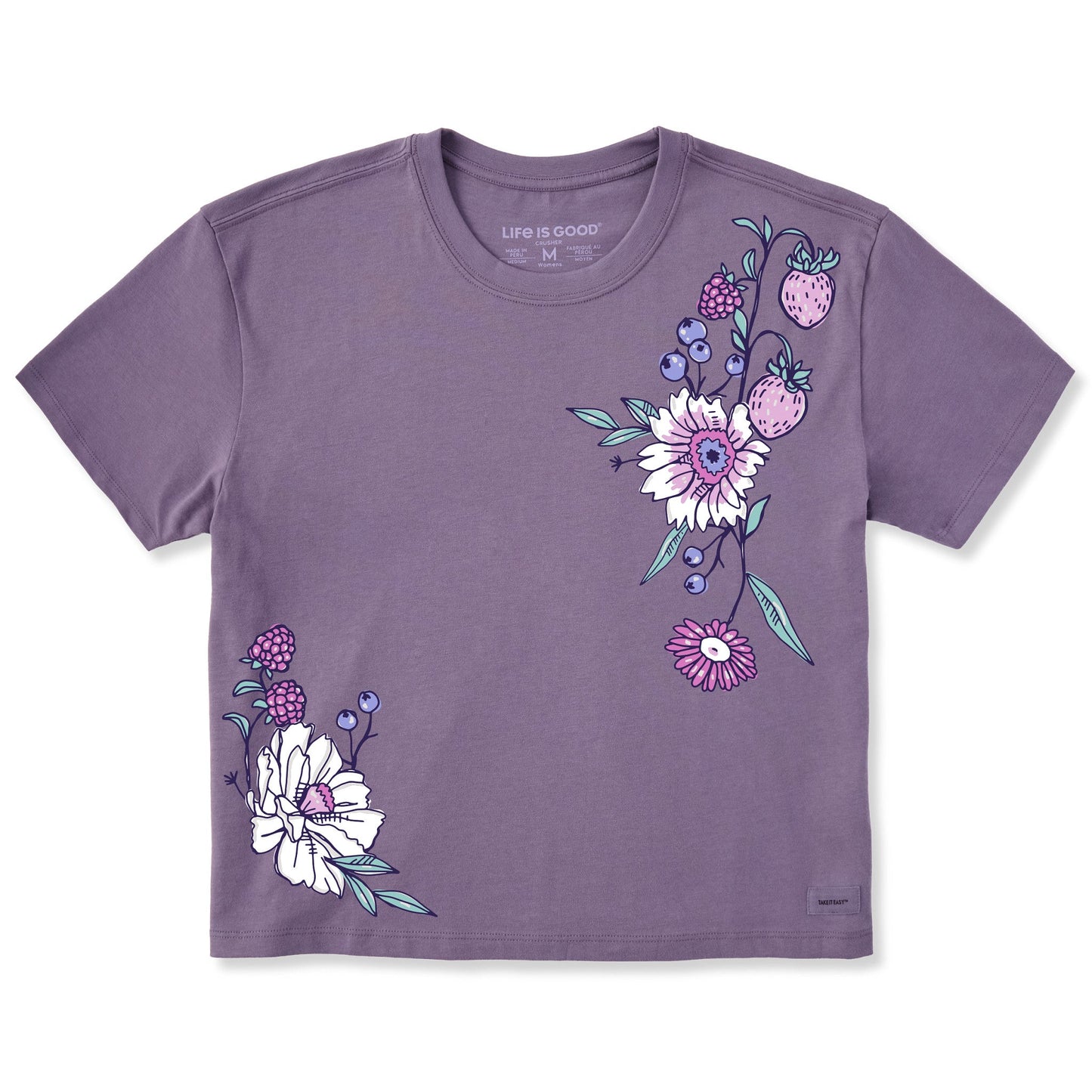 Women's Strawberry Flower Vines Short Sleeve Crusher Boxy Tee