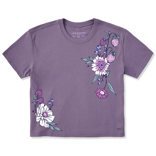 Women's Strawberry Flower Vines Short Sleeve Crusher Boxy Tee