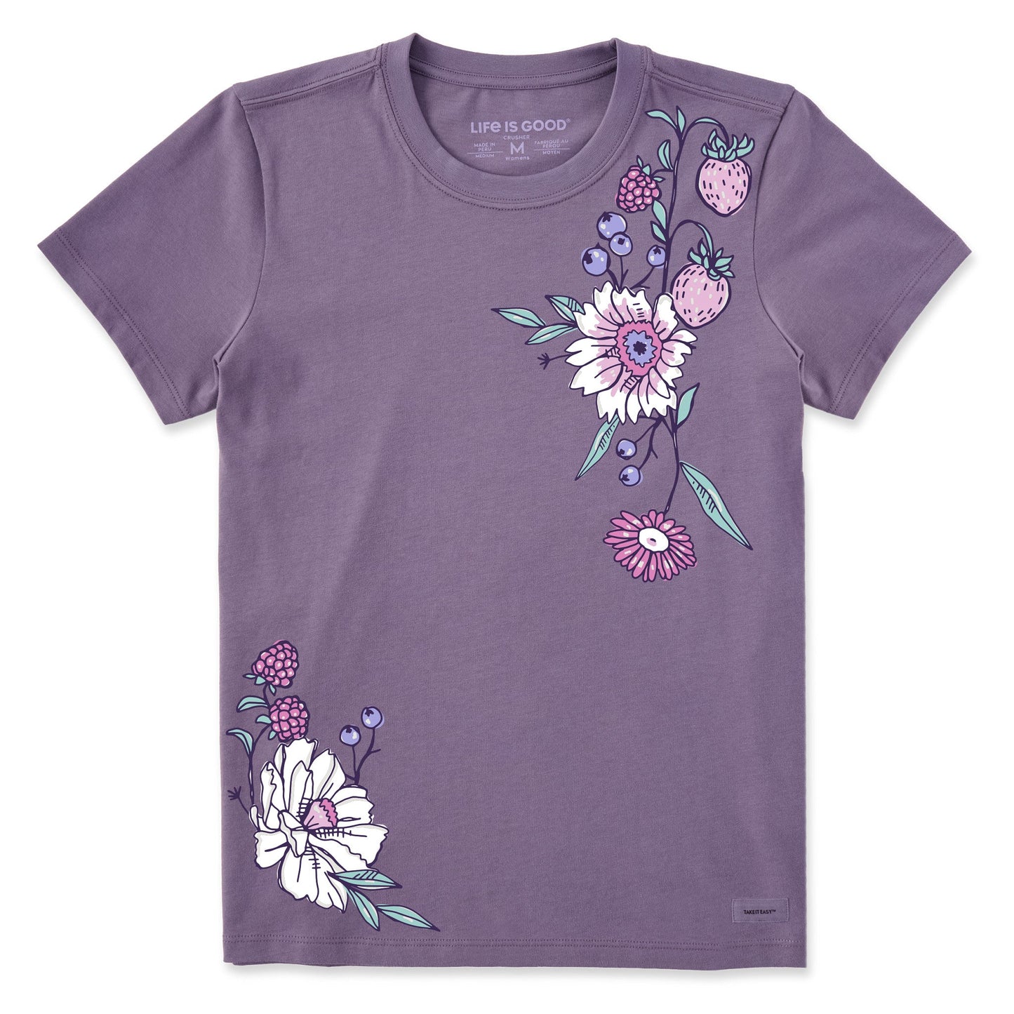 Women's Strawberry Flower Vines Short Sleeve Crusher Tee