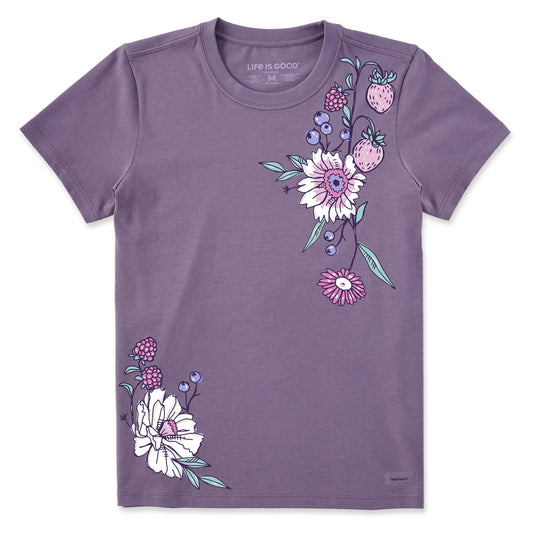 Women's Strawberry Flower Vines Short Sleeve Crusher Tee