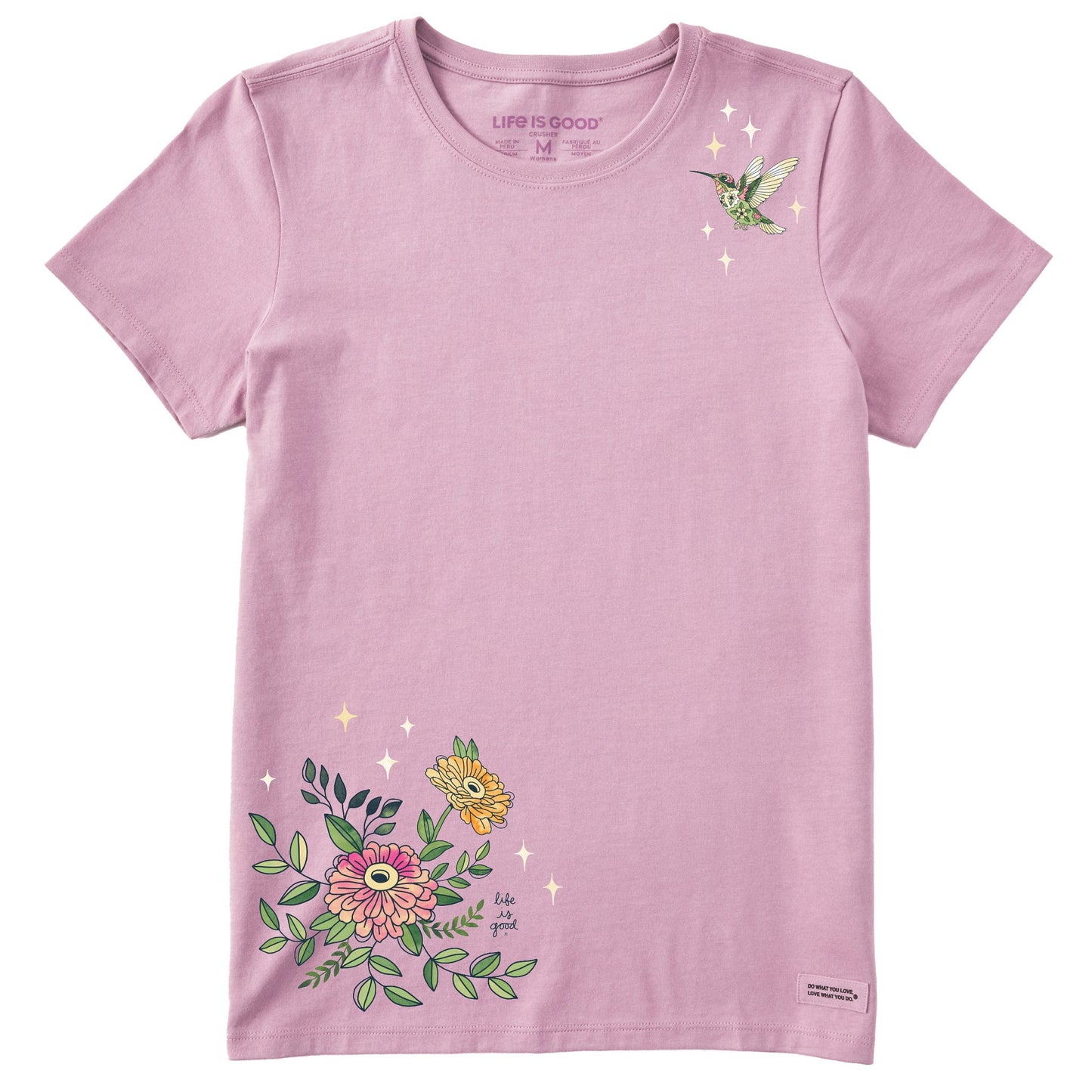 Women's Watercolor Hummingbird Flowers Short Sleeve Crusher Tee
