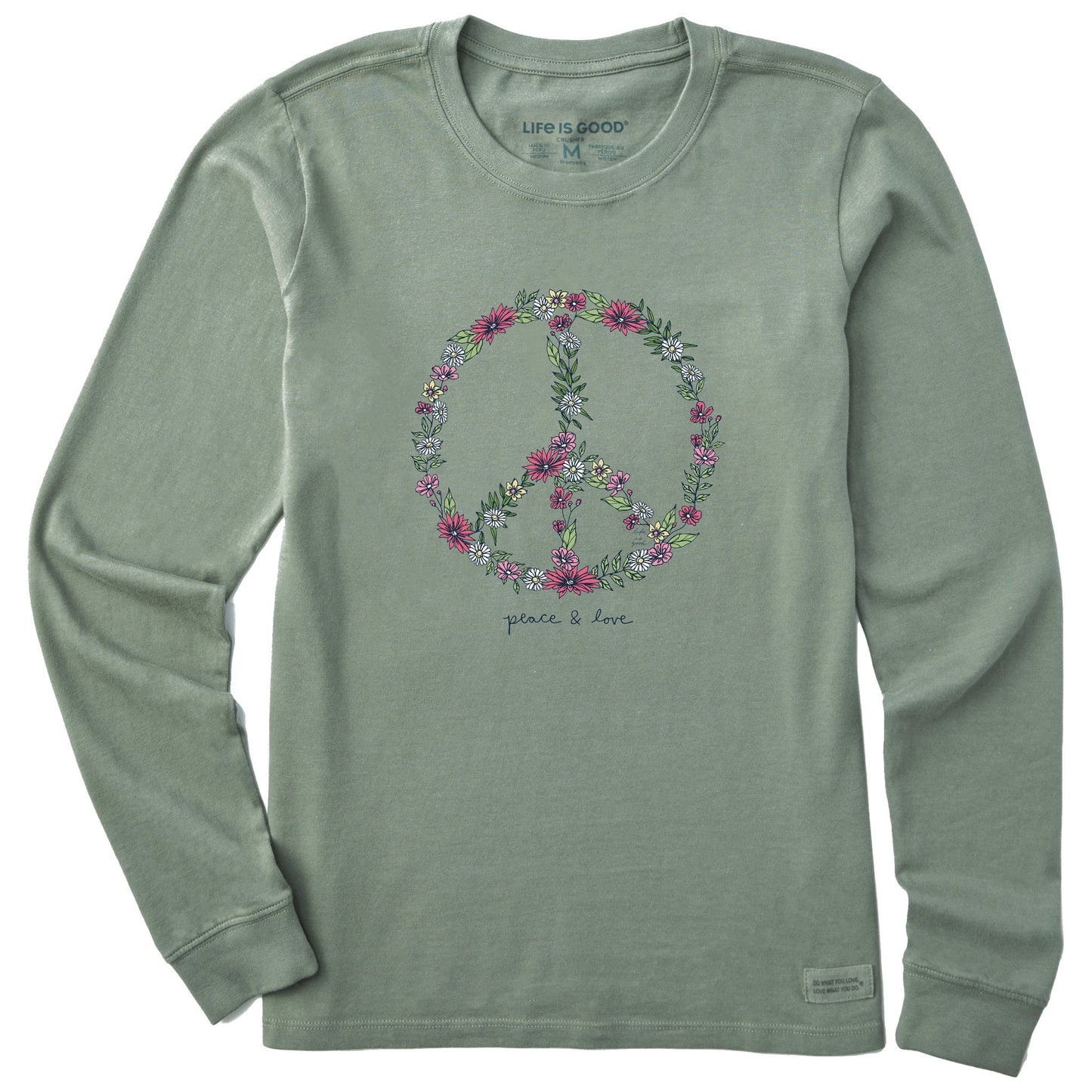 Women's Wildflower Love Peace Sign Long Sleeve Crusher Tee