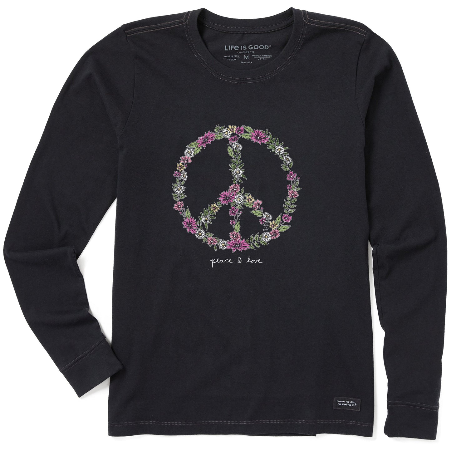 Women's Wildflower Love Peace Sign Long Sleeve Crusher Tee
