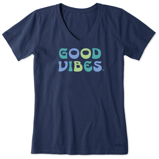 Women's Good Vibes Curves Short Sleeve Vee