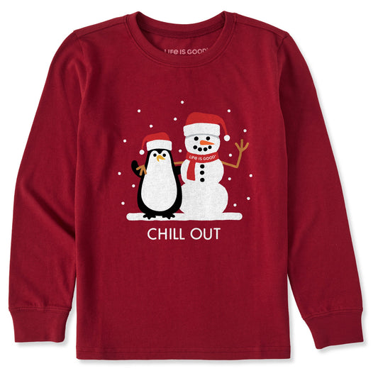 Kids Chill Out Penguin and Snowman Long Sleeve Crusher Tee