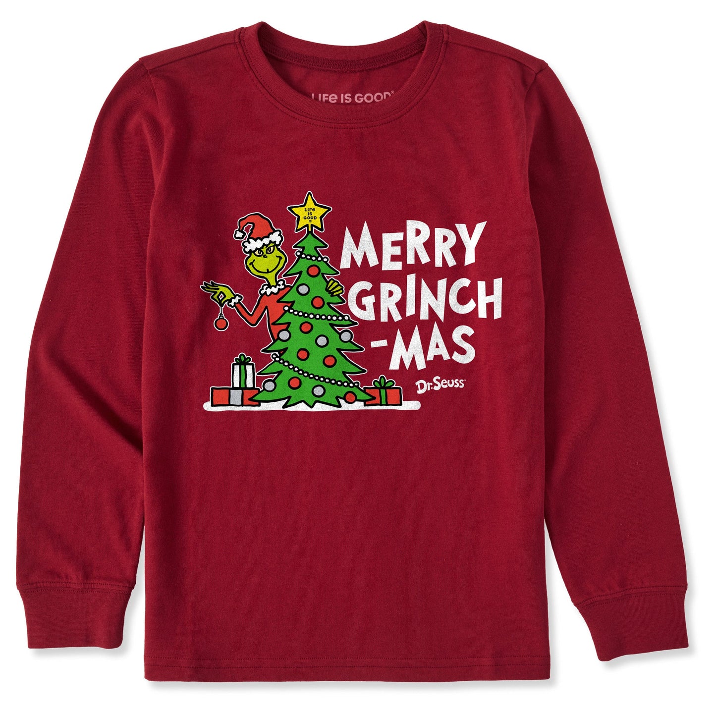 Kids Grinch Merry Grinchmas Tree Long Sleeve Crusher Tee