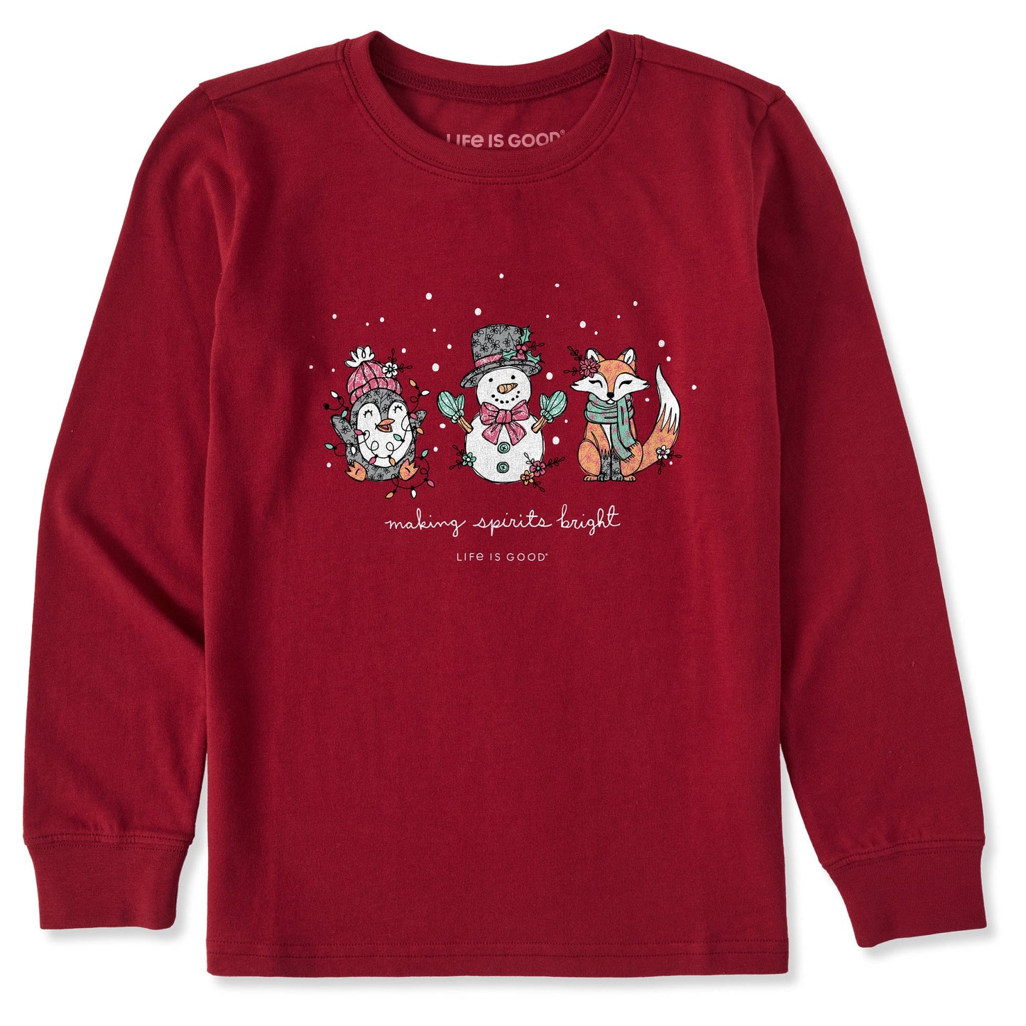 Kids Spirits Bright Snowman, etc Long Sleeve Crusher Tee