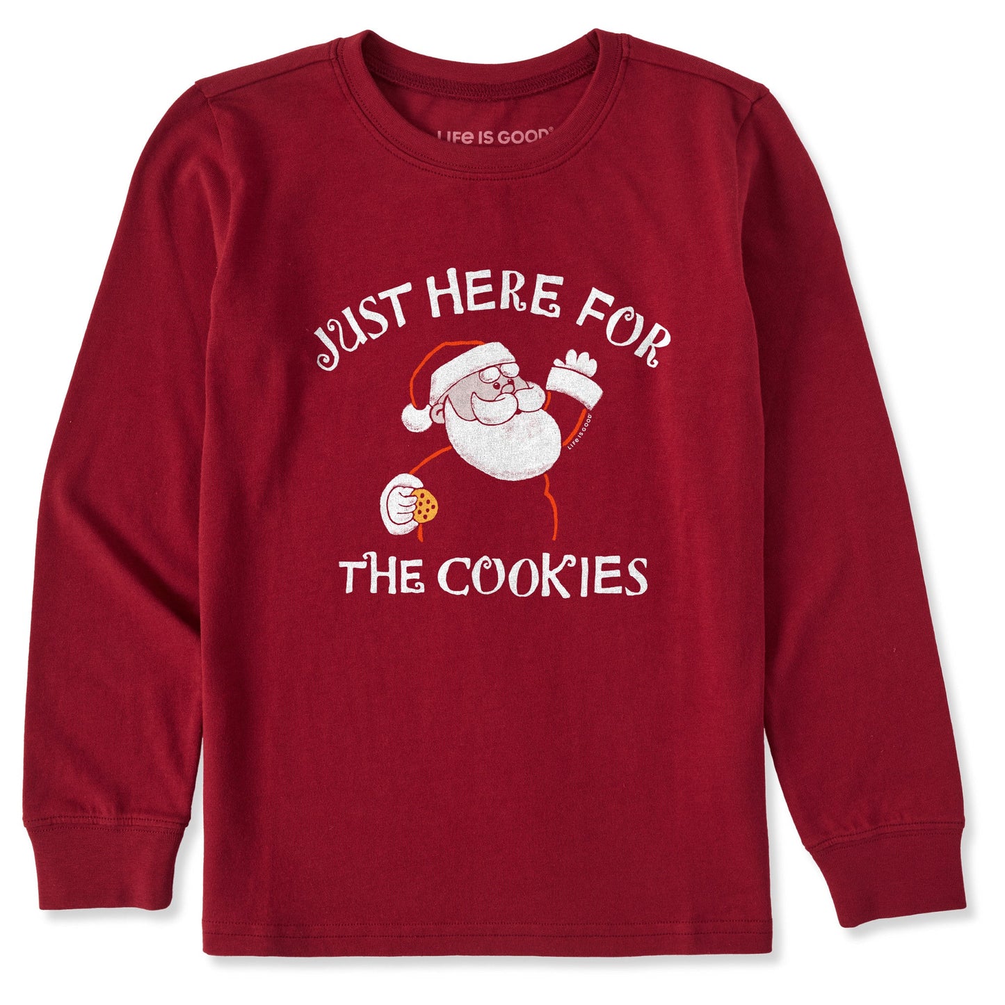 Kids Just Here for the Cookies Santa Long Sleeve Crusher Tee