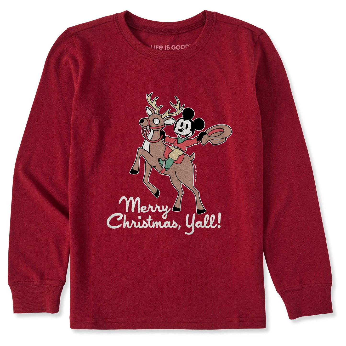Kids Merry Christmas Y'all Mickey Long Sleeve Crusher Tee