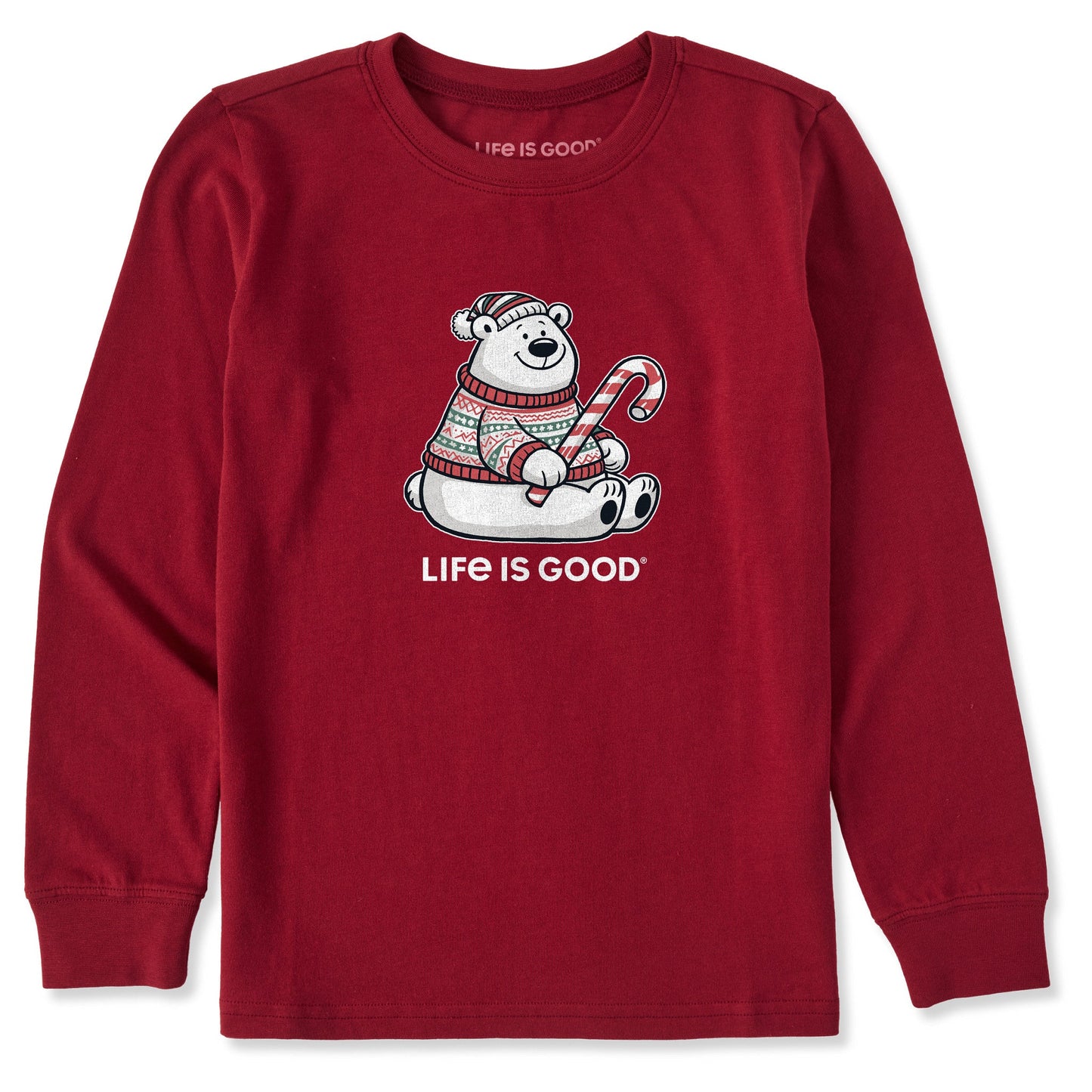 Kids Candy Cane Polar Bear Long Sleeve Crusher Tee
