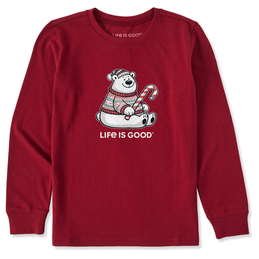 Kids Candy Cane Polar Bear Long Sleeve Crusher Tee