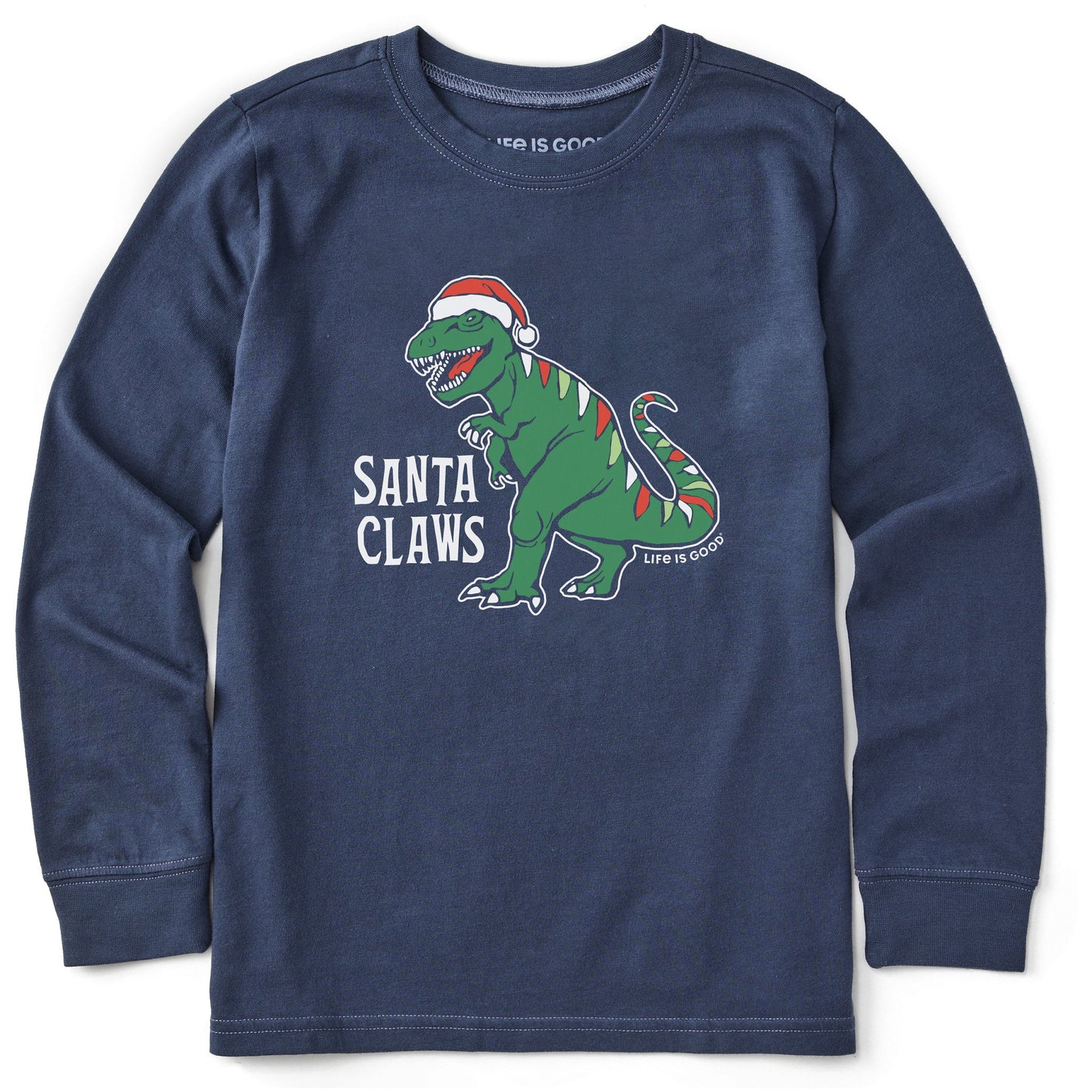 Kids Santa Claws Dino Long Sleeve Crusher Tee