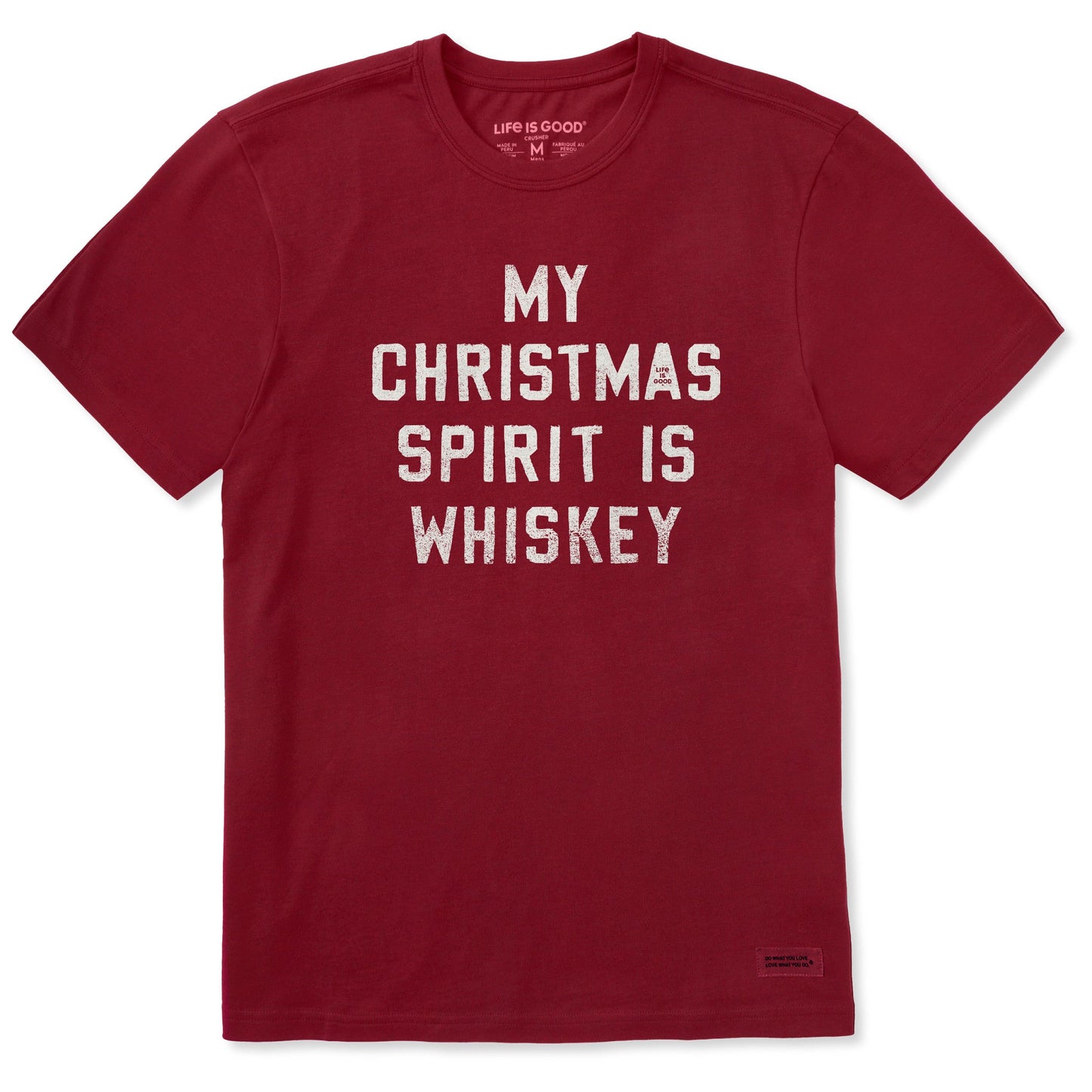 Men's Christmas Spirit is Whiskey Block Letter Short Sleeve Crusher Tee