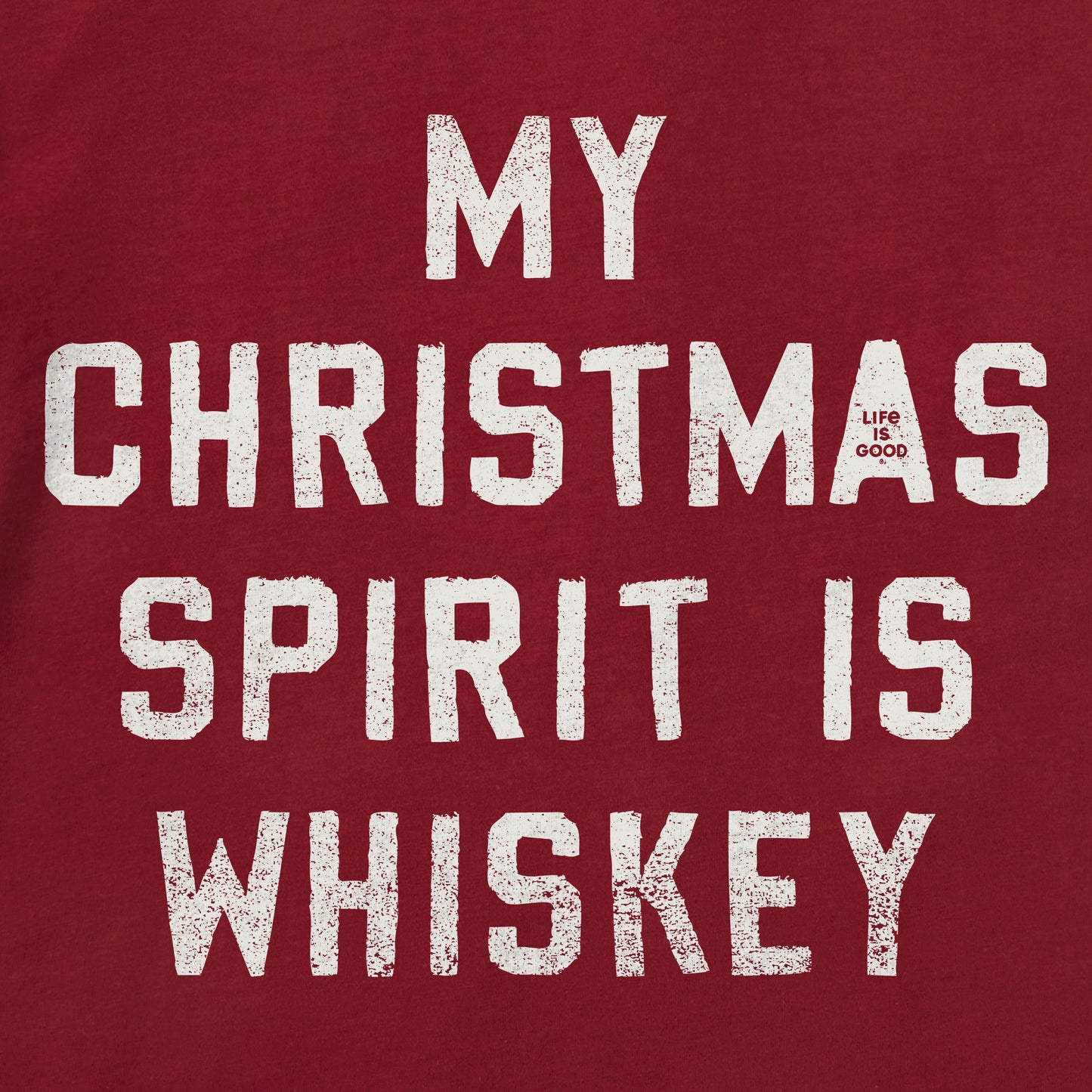 Men's Christmas Spirit is Whiskey Block Letter Short Sleeve Crusher Tee