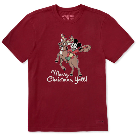 Men's Merry Christmas Y'all Mickey Short Sleeve Crusher Tee