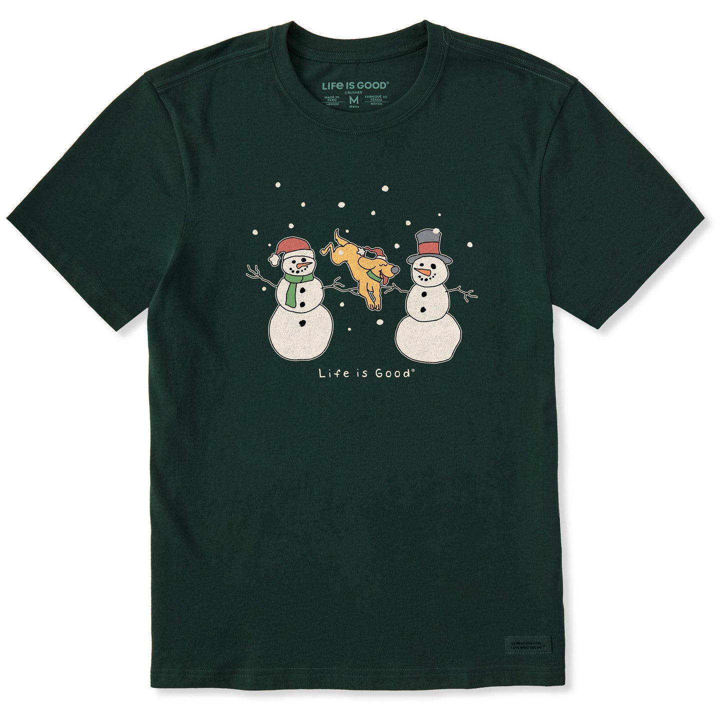Men's Dog Jumping Snowmen Short Sleeve Crusher Tee