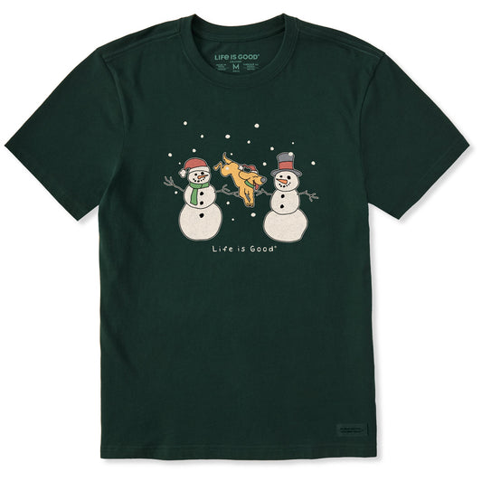 Men's Dog Jumping Snowmen Short Sleeve Crusher Tee