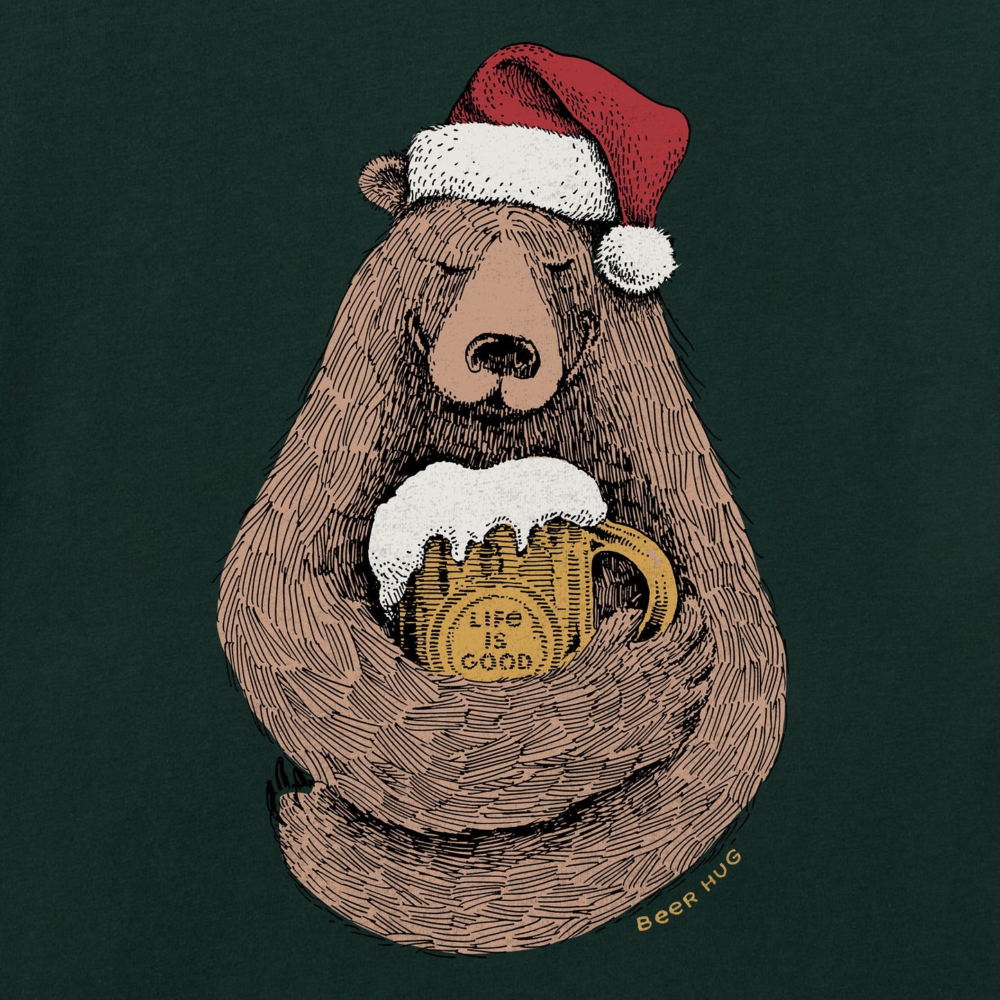 Men's Beer Hug Santa Bear Short Sleeve Crusher Tee