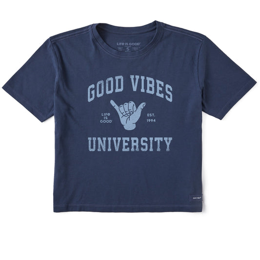 Women's Good Vibes University Short Sleeve Crusher Boxy Tee