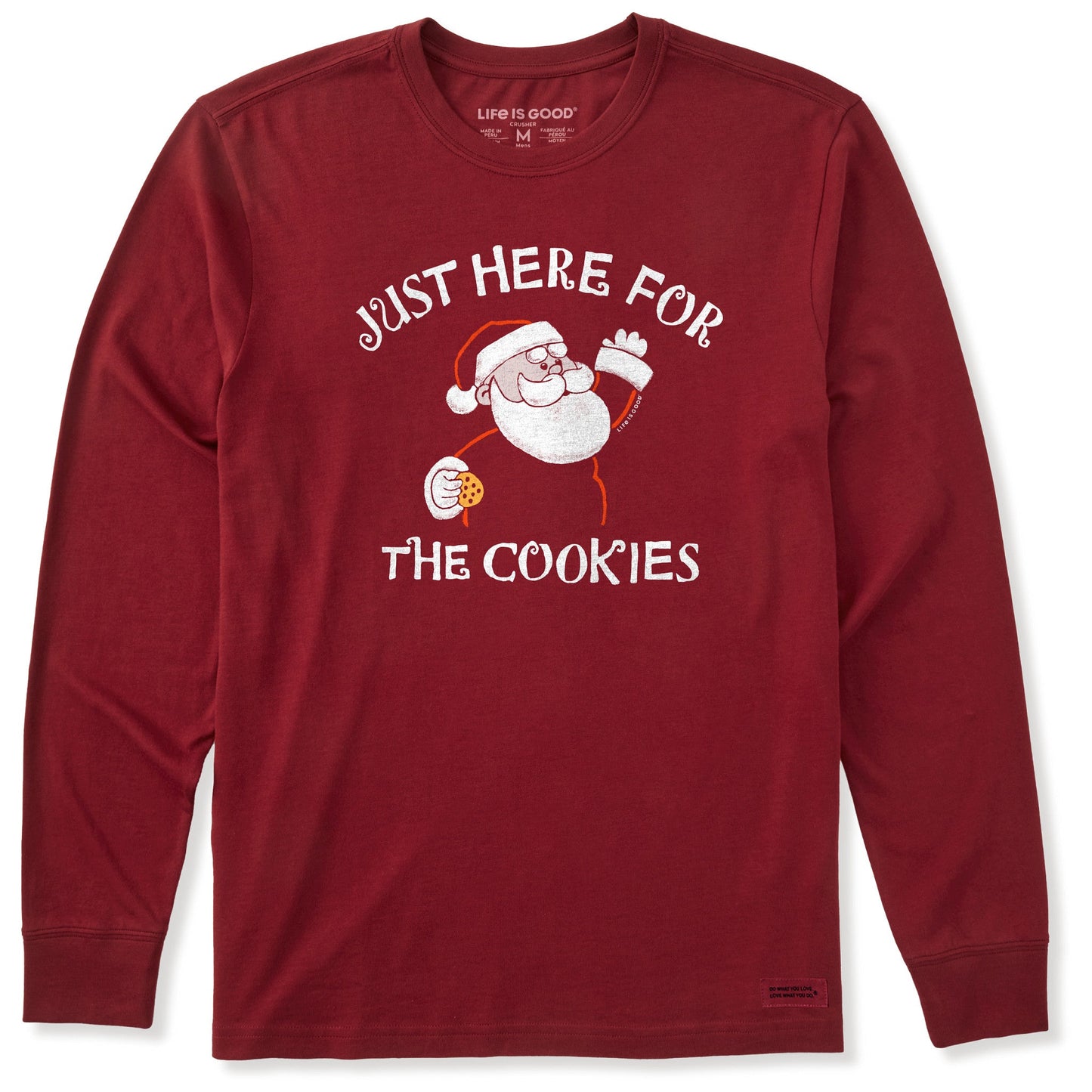 Men's Just Here for the Cookies Santa Long Sleeve Crusher Tee