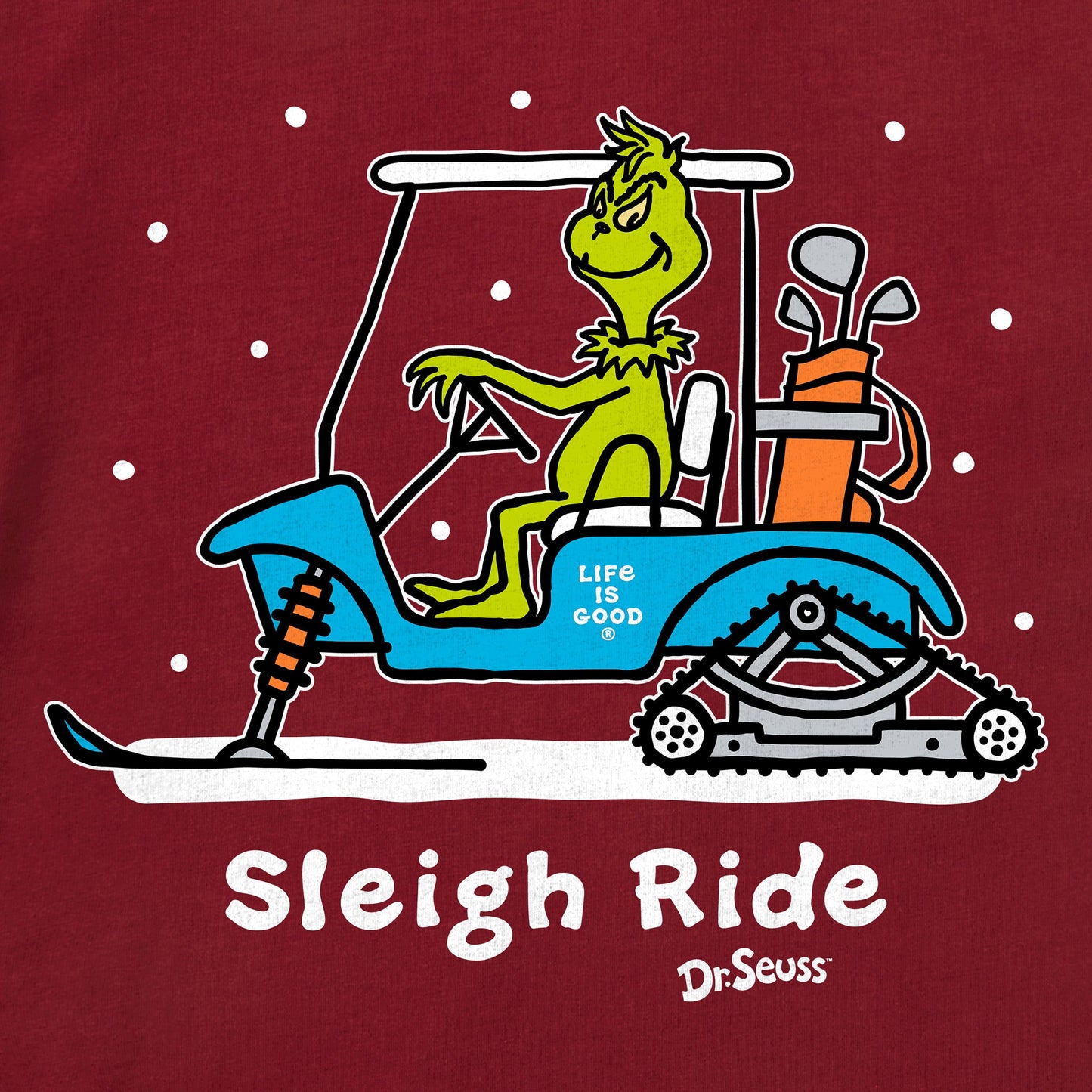 Men's Grinch Snowy Golf Cart Long Sleeve Crusher Tee