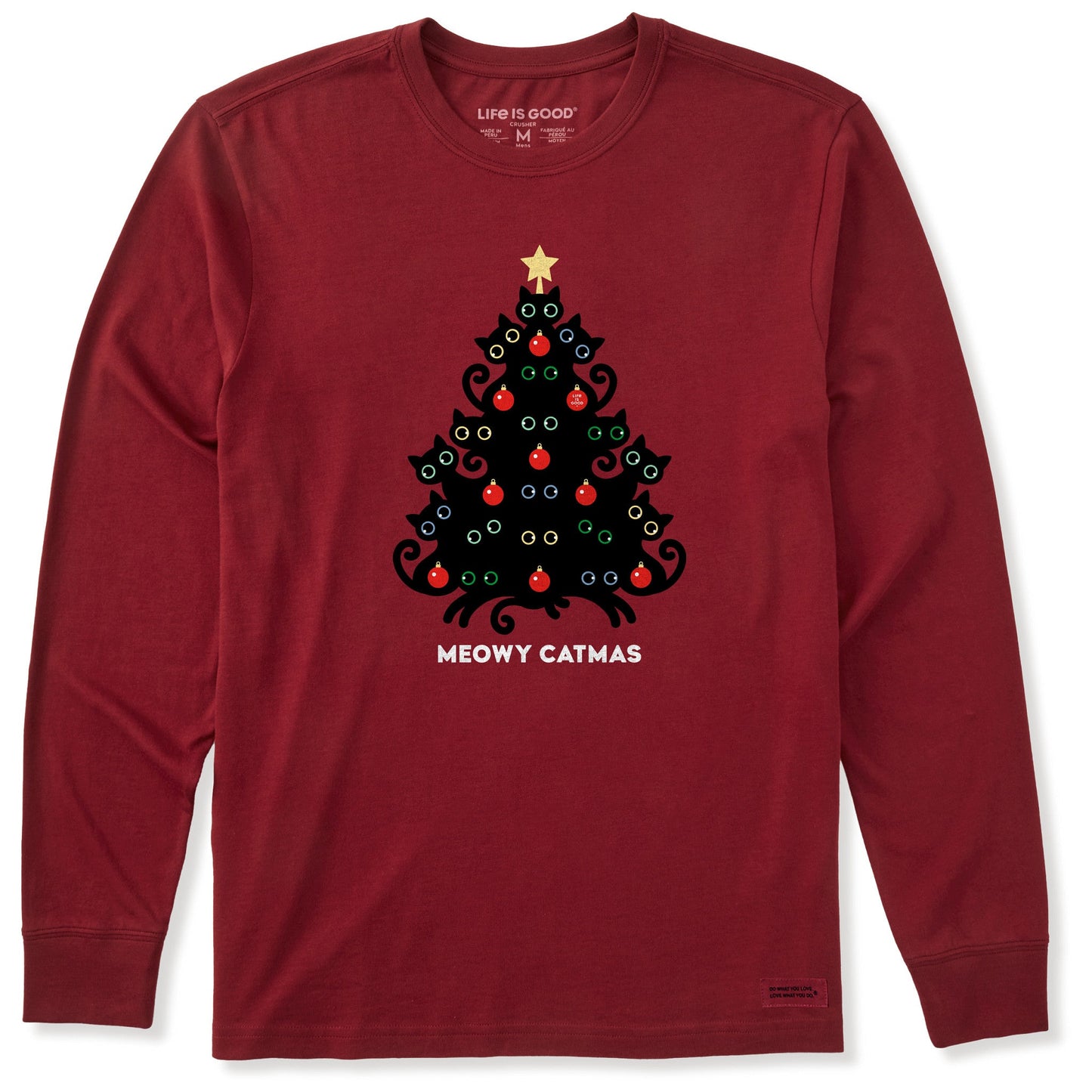 Men's Meowy Catmas Cat Christmas Tree Long Sleeve Crusher Tee