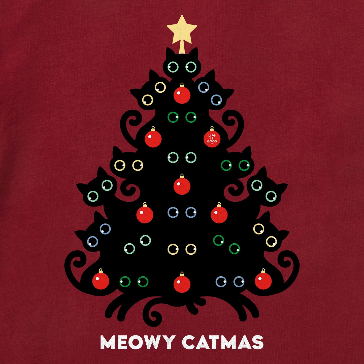 Men's Meowy Catmas Cat Christmas Tree Long Sleeve Crusher Tee
