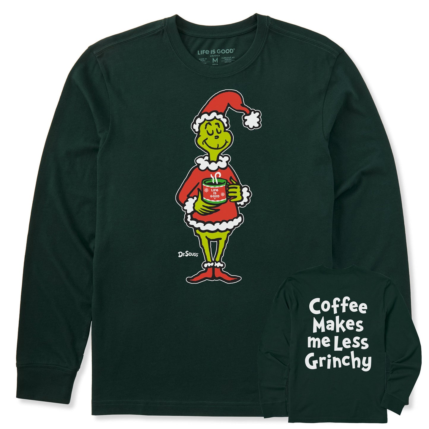 Men's Coffee Makes me Less Grinchy Long Sleeve Crusher Tee