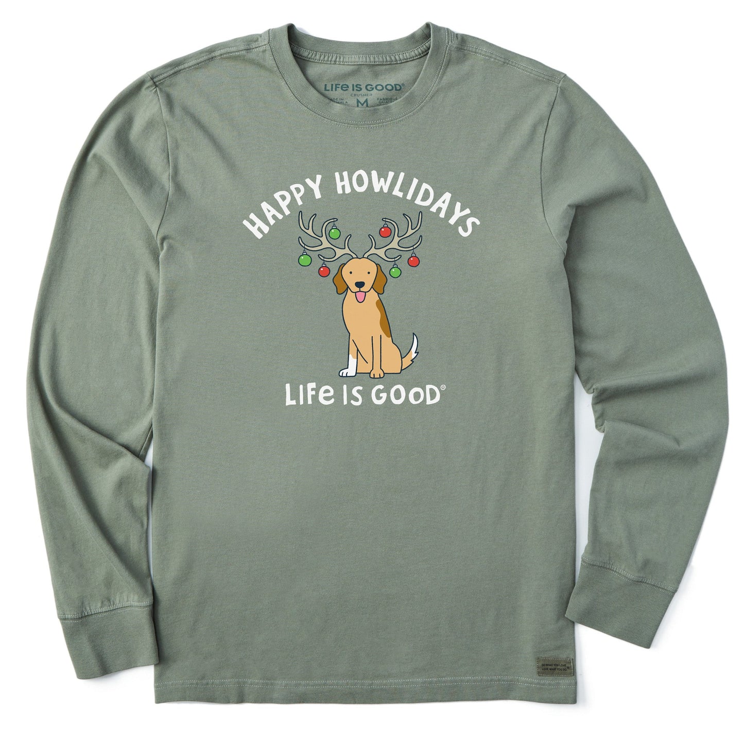 Men's Happy Howlidays Golden Dog Long Sleeve Crusher Tee