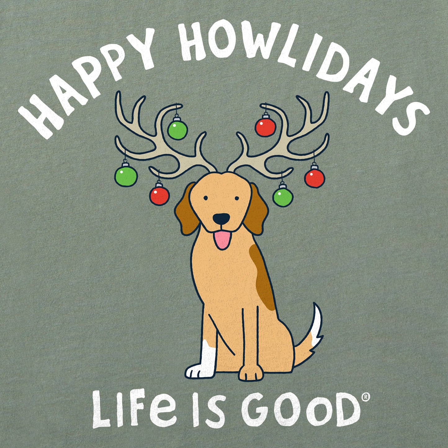 Men's Happy Howlidays Golden Dog Long Sleeve Crusher Tee