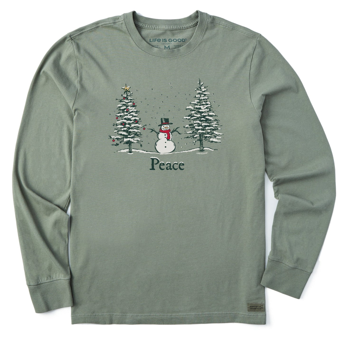 Men's Peace Trees Snowman Long Sleeve Crusher Tee