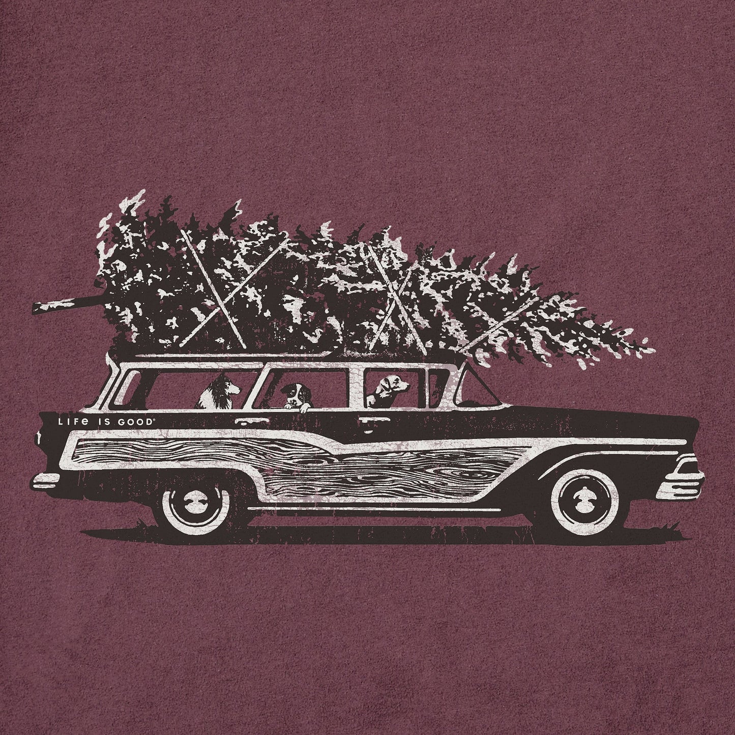 Men's Photo Christmas Tree Wagon Long Sleeve Crusher Tee