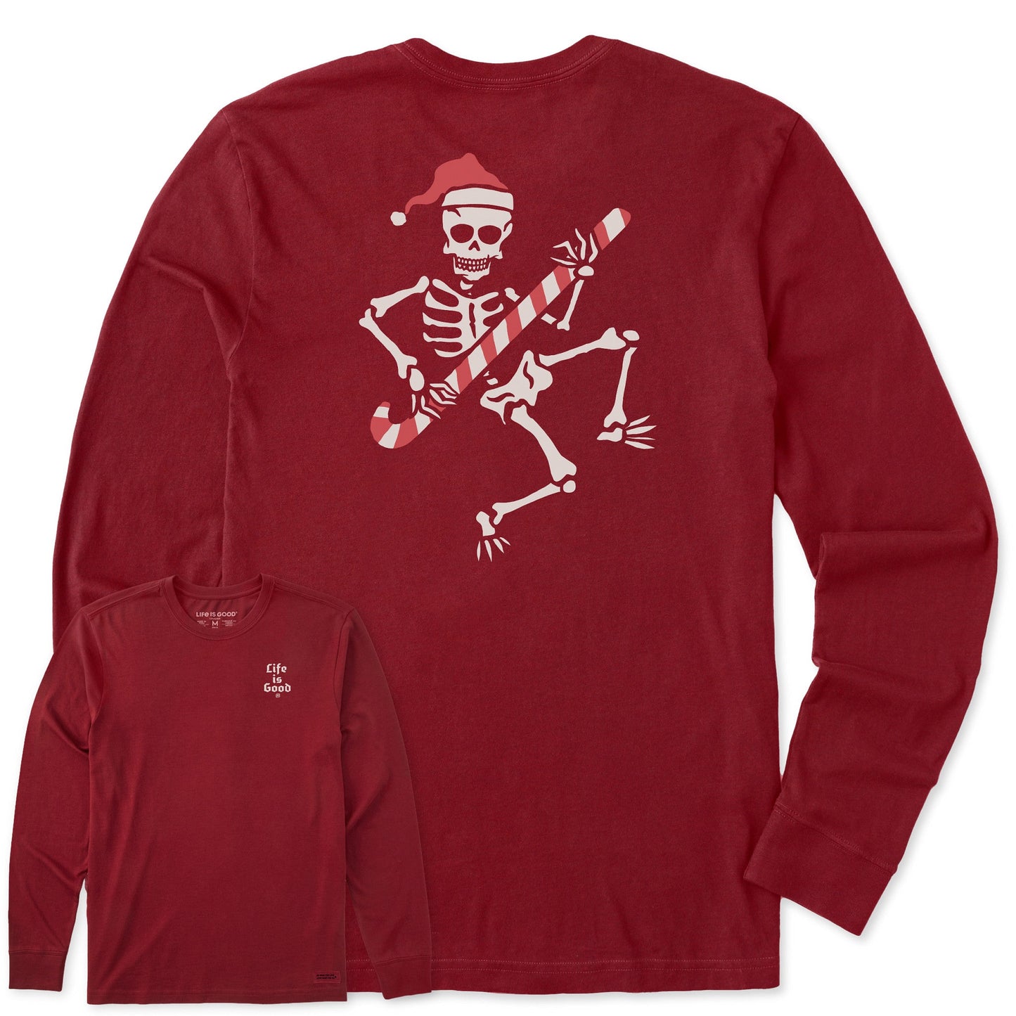 Men's Candy Cane Skeleton Long Sleeve Crusher Tee