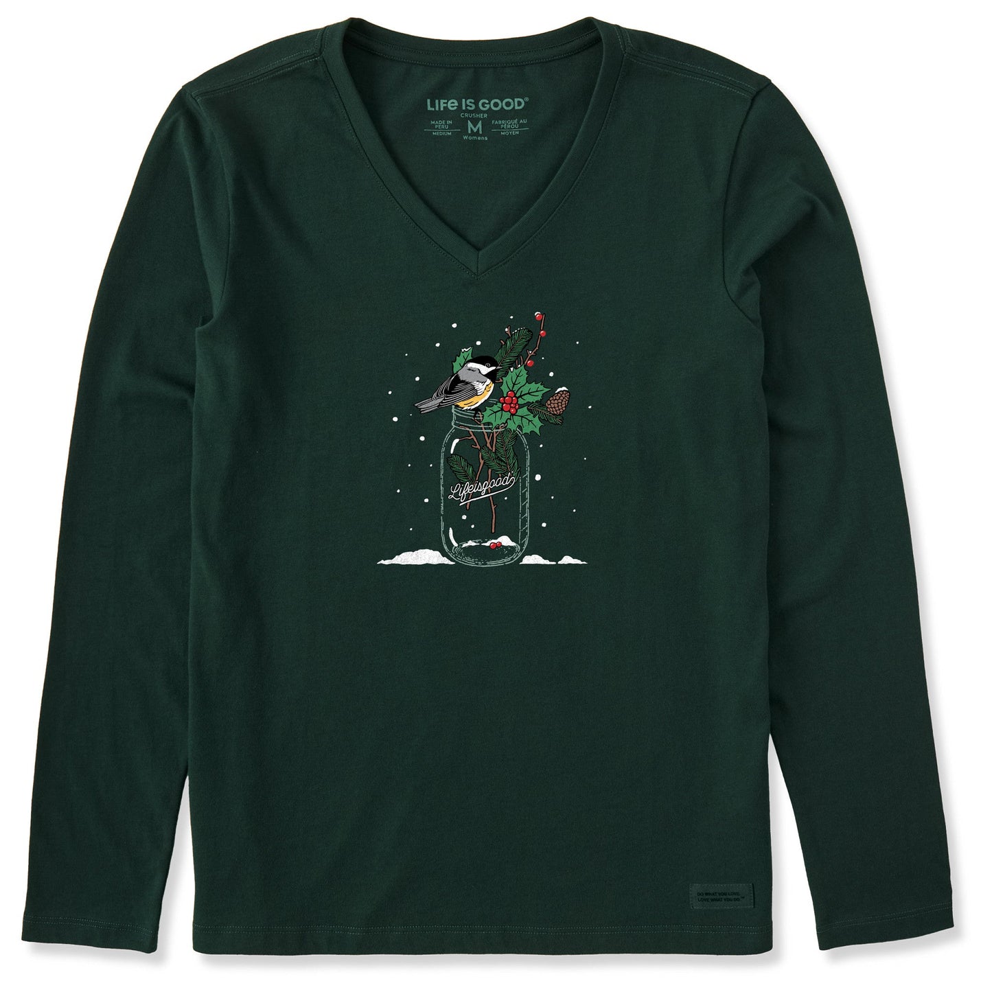 Women's Chickadee Holiday Jar Long Sleeve Crusher Vee
