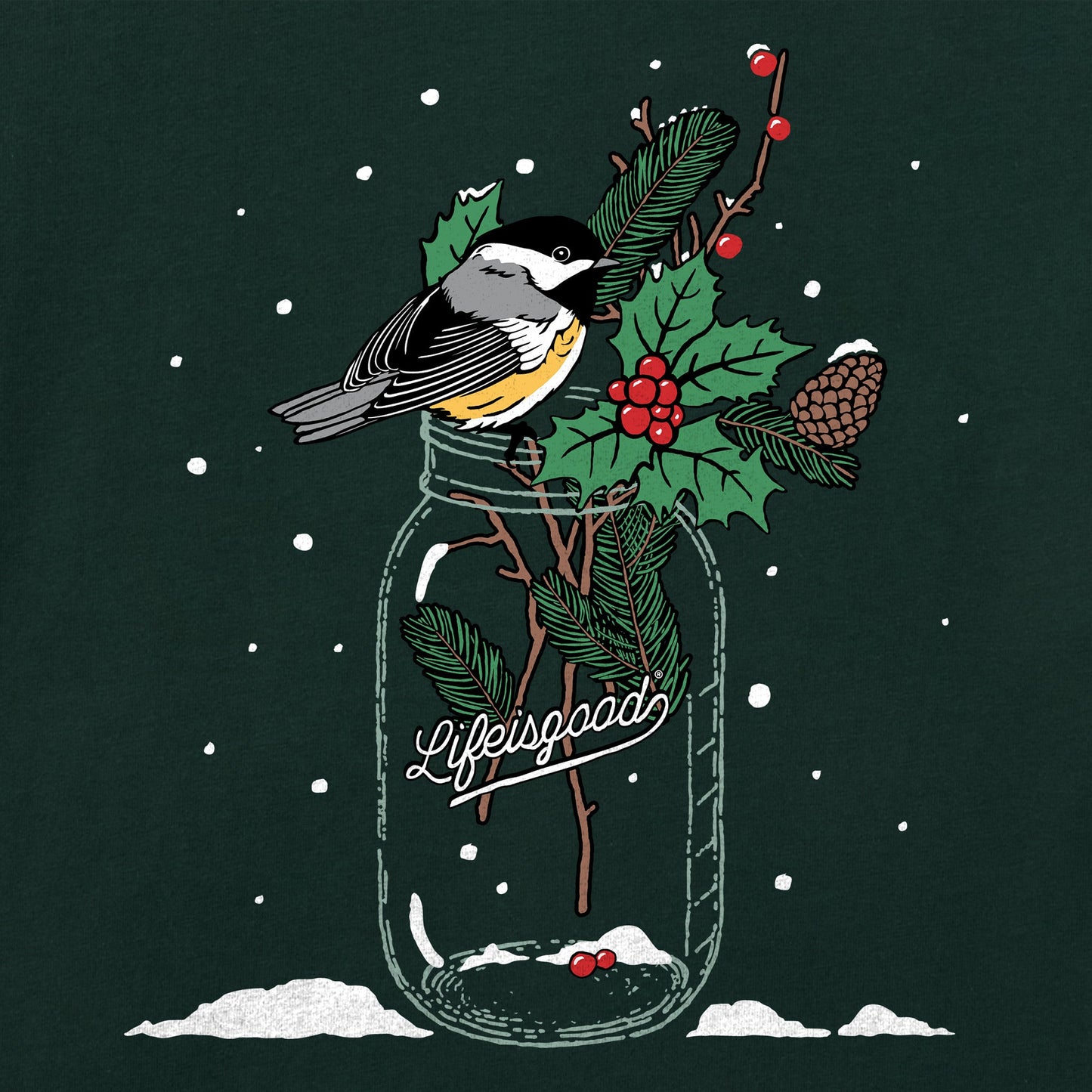 Women's Chickadee Holiday Jar Long Sleeve Crusher Vee