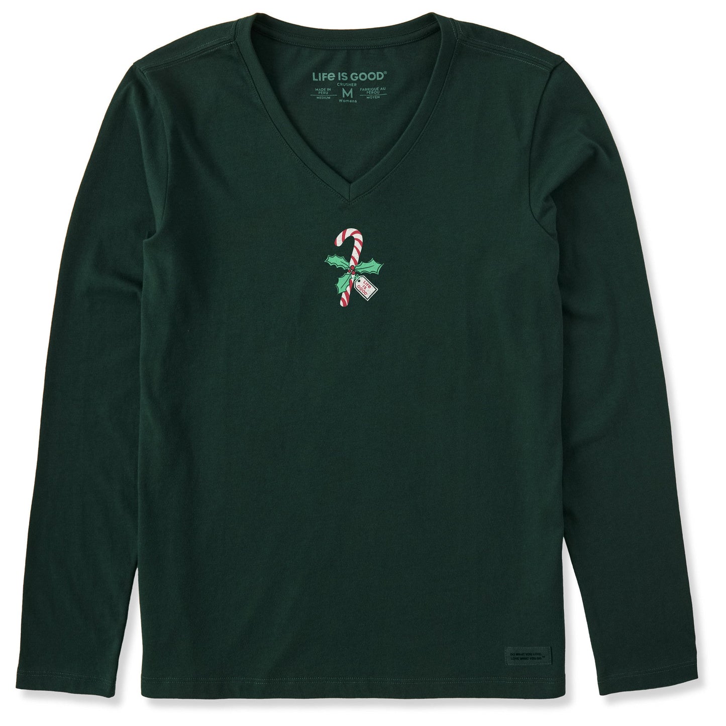 Women's Candy Cane Holly Long Sleeve Crusher Vee