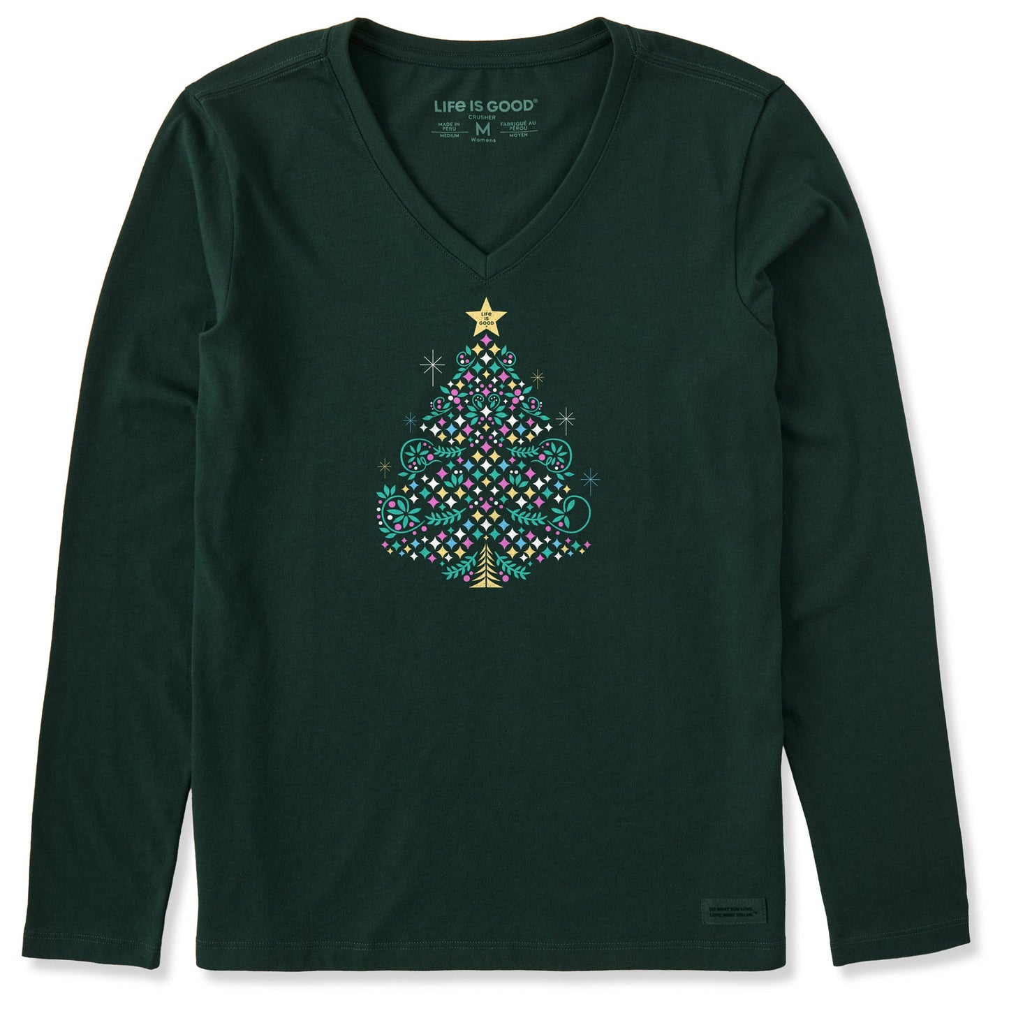 Women's Christmas Tree Sparkles Long Sleeve Crusher Vee