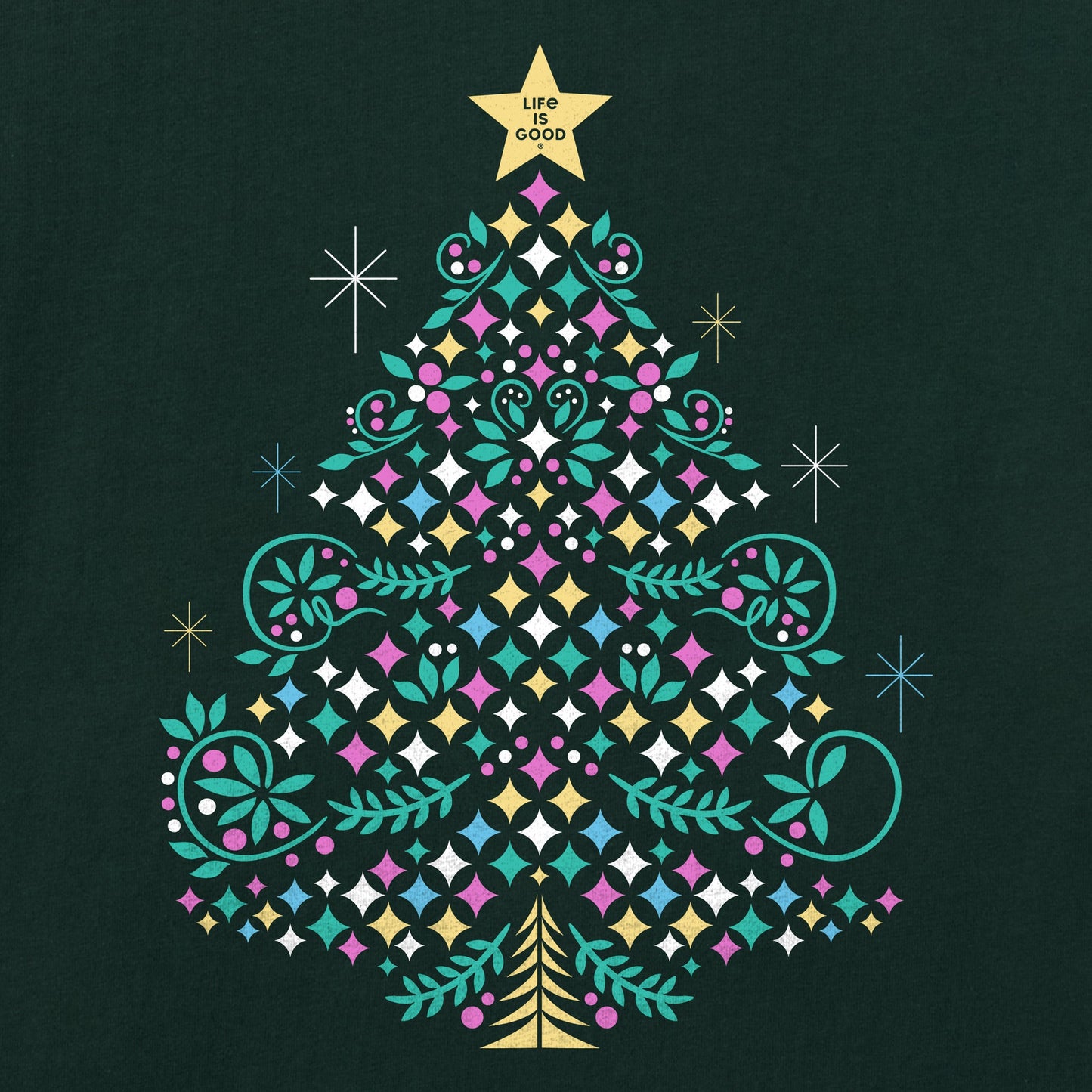 Women's Christmas Tree Sparkles Long Sleeve Crusher Vee