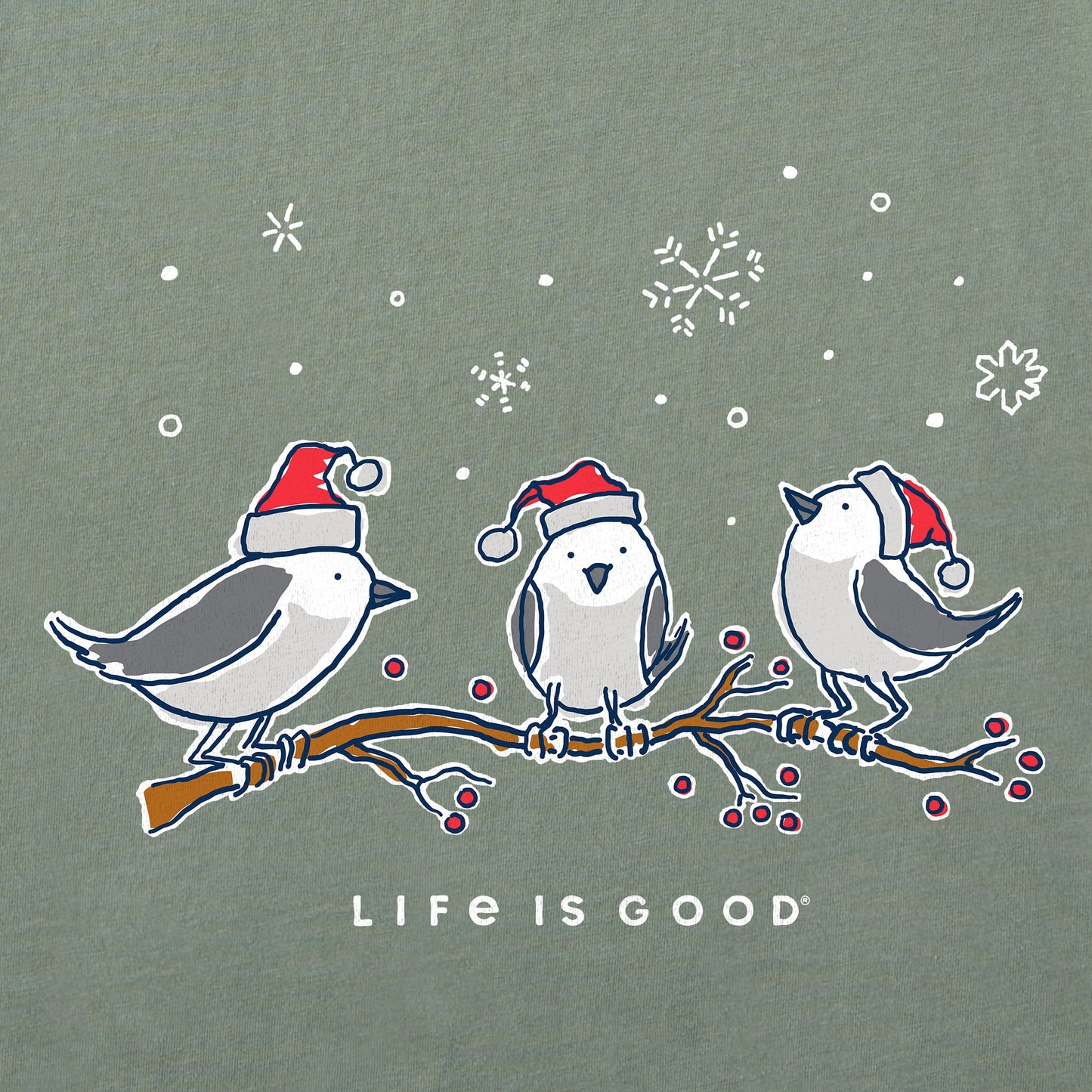 Women's Three Little Holiday Birds Long Sleeve Crusher Vee